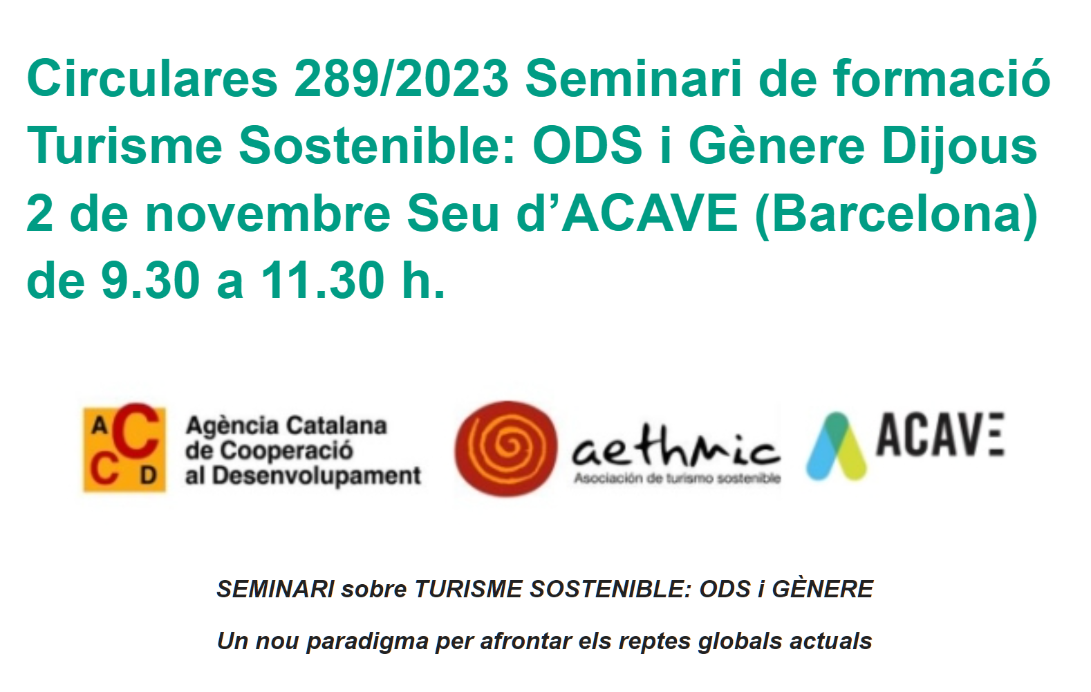 2 Nov | Turisme Sostenible